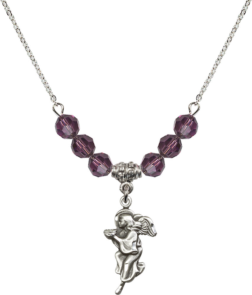 Sterling Silver Guardian Angel Birthstone Necklace with Amethyst Beads - 4260