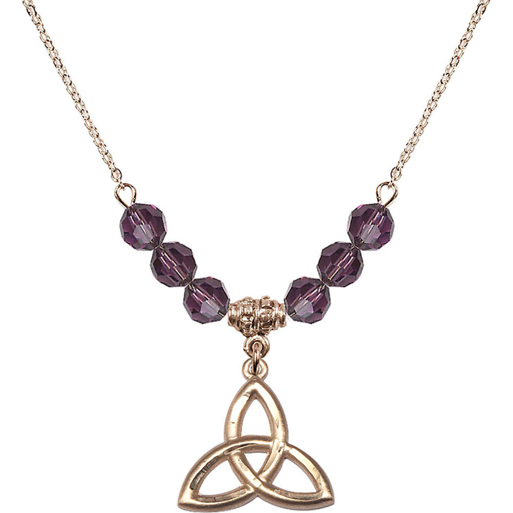 14kt Gold Filled Trinity Irish Knot Birthstone Necklace with Amethyst Beads - 5101