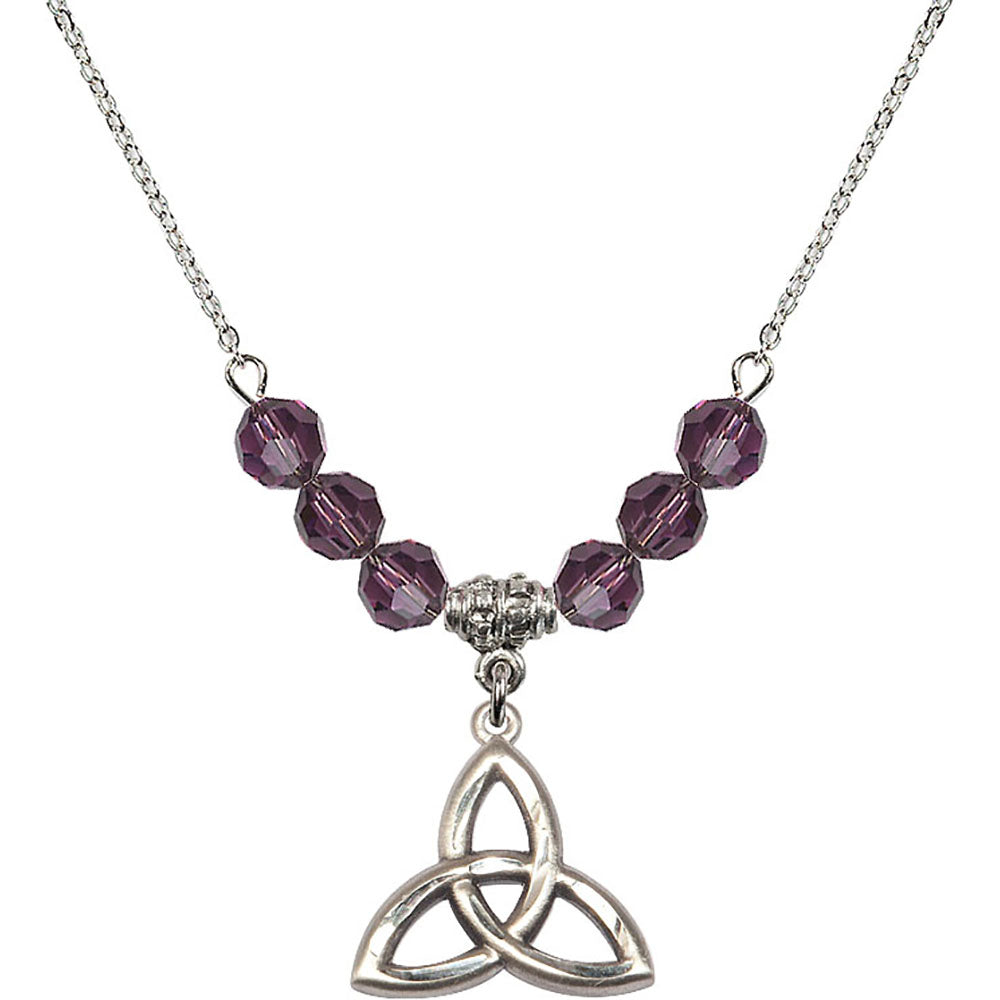Sterling Silver Trinity Irish Knot Birthstone Necklace with Amethyst Beads - 5101