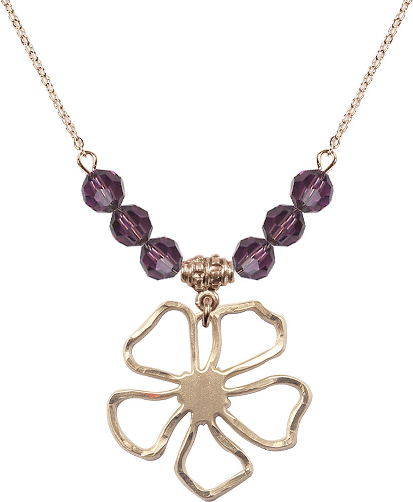 14kt Gold Filled Five Pedal Flower Birthstone Necklace with Amethyst Beads - 5109