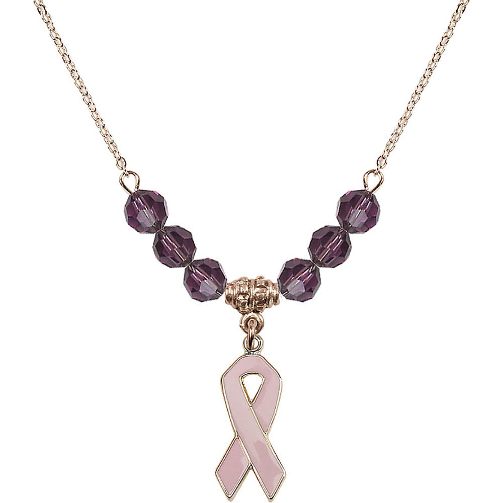 14kt Gold Filled Cancer Awareness Birthstone Necklace with Amethyst Beads - 5151
