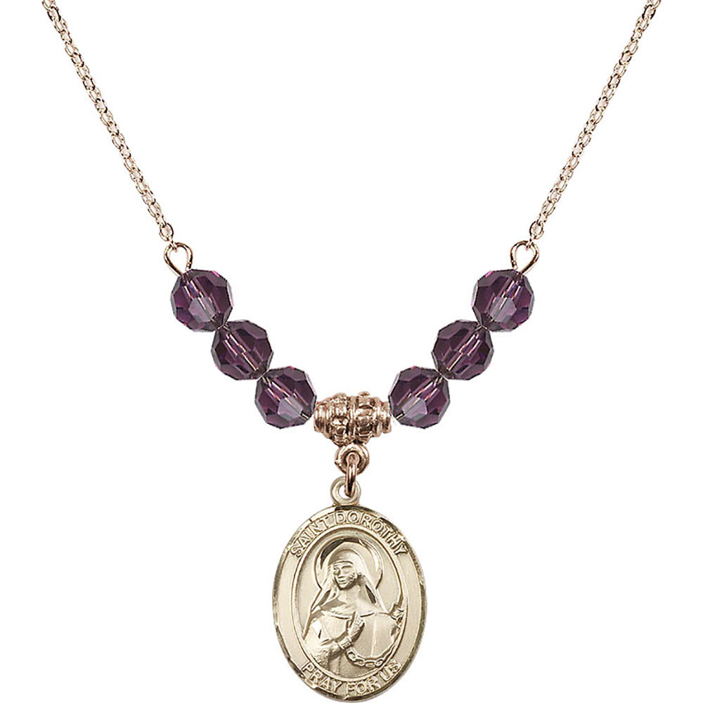 14kt Gold Filled Saint Dorothy Birthstone Necklace with Amethyst Beads - 8023