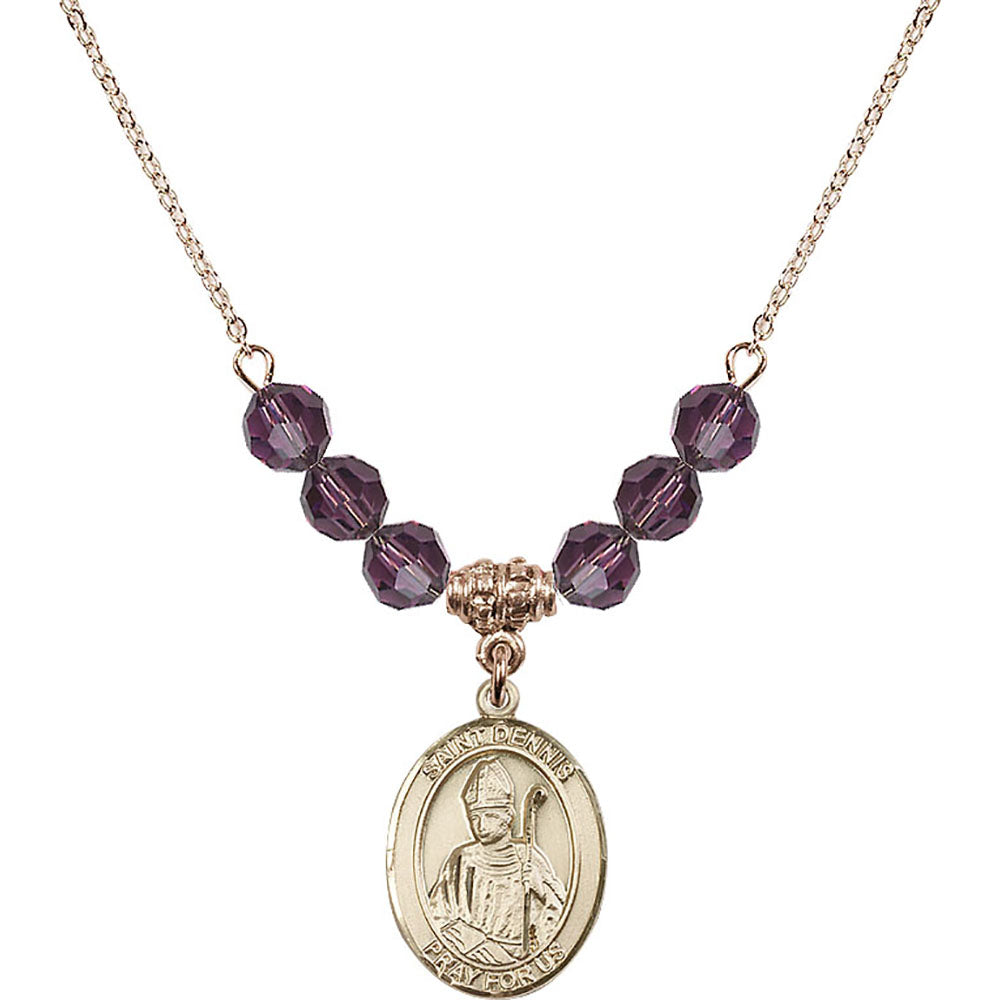 14kt Gold Filled Saint Dennis Birthstone Necklace with Amethyst Beads - 8025
