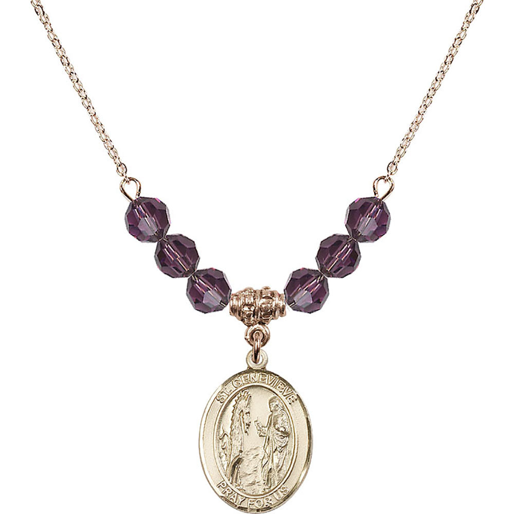 14kt Gold Filled Saint Genevieve Birthstone Necklace with Amethyst Beads - 8041