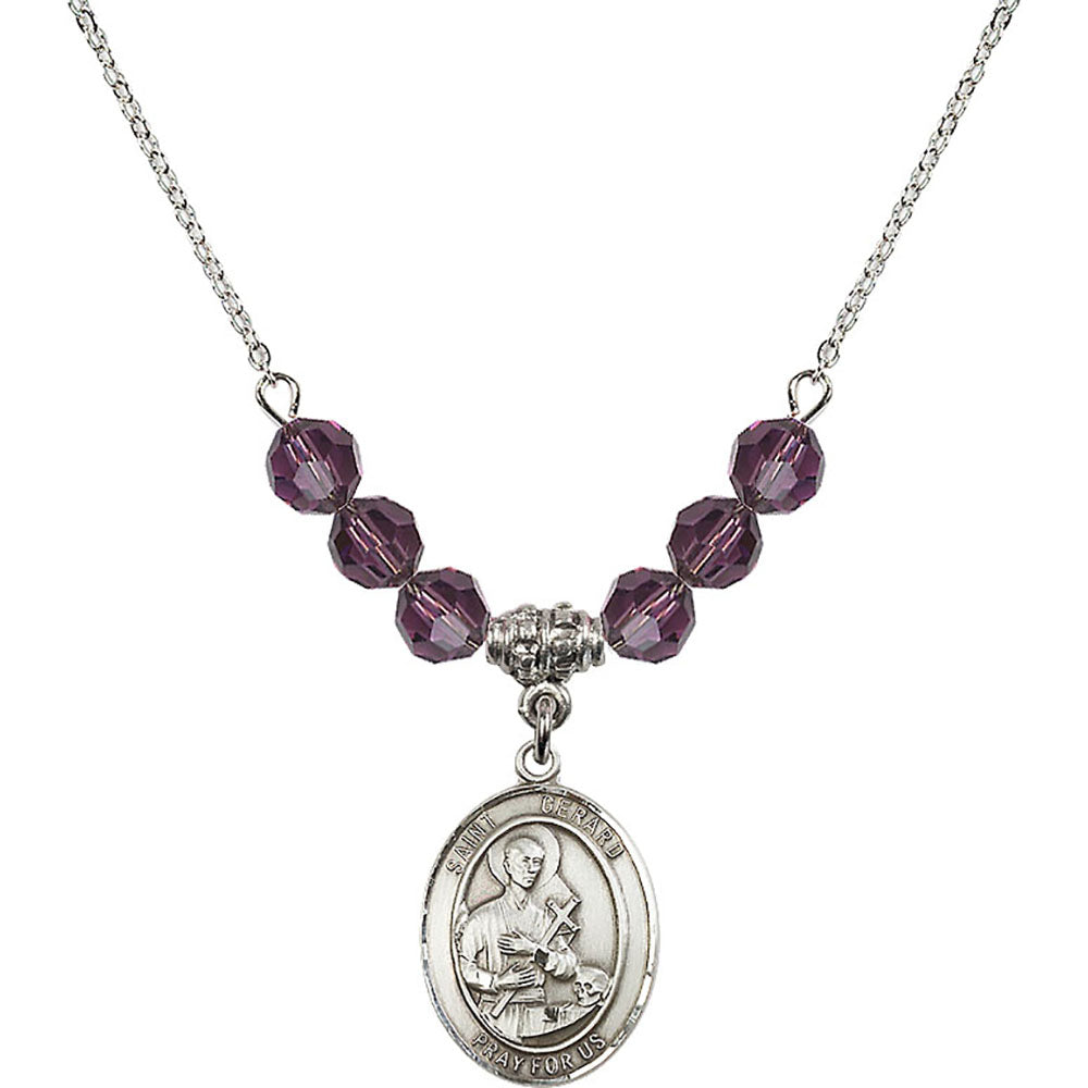 Sterling Silver Saint Gerard Majella Birthstone Necklace with Amethyst Beads - 8042