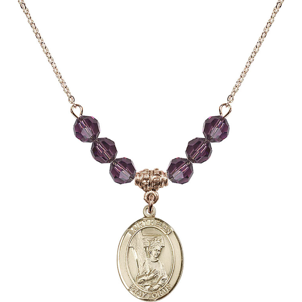 14kt Gold Filled Saint Helen Birthstone Necklace with Amethyst Beads - 8043