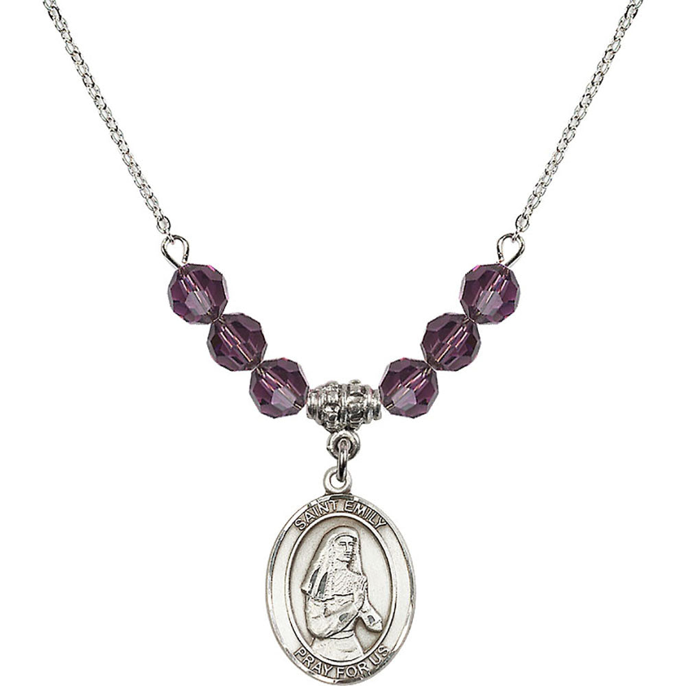 Sterling Silver Saint Emily de Vialar Birthstone Necklace with Amethyst Beads - 8047