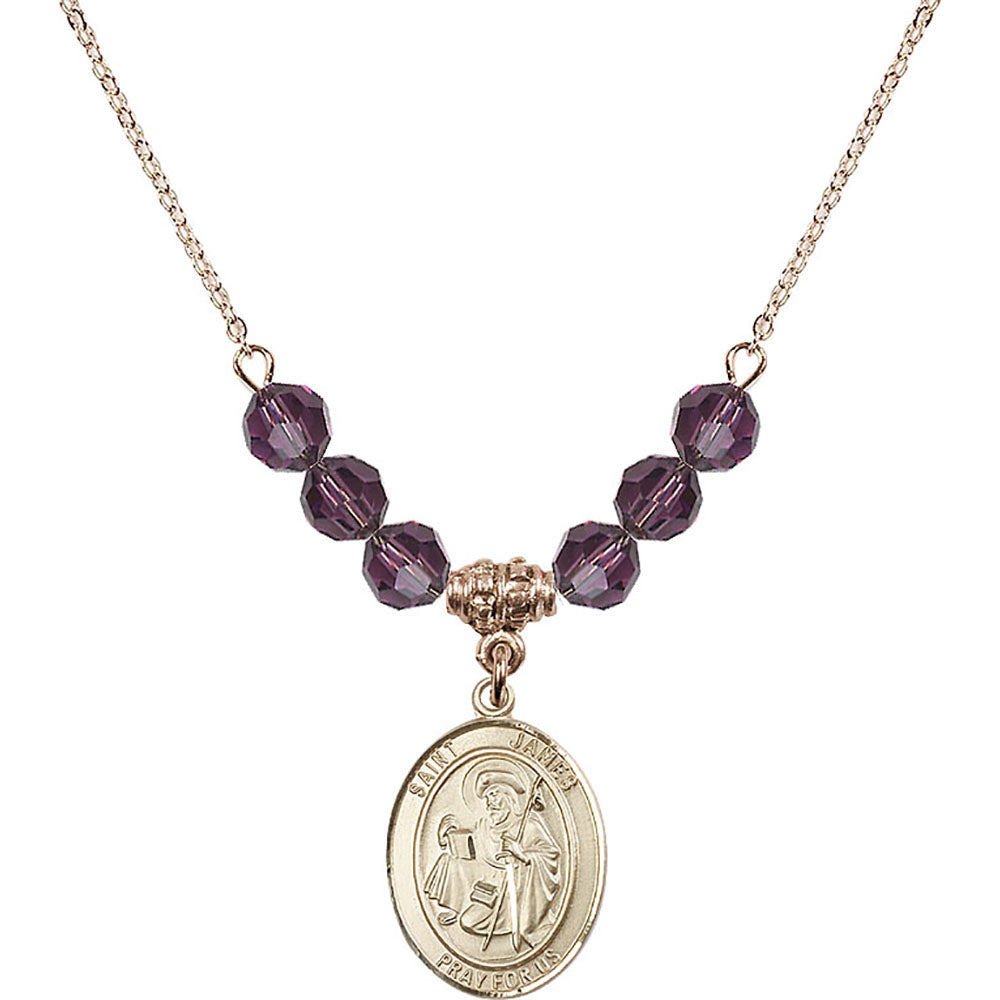 14kt Gold Filled Saint James the Greater Birthstone Necklace with Amethyst Beads - 8050