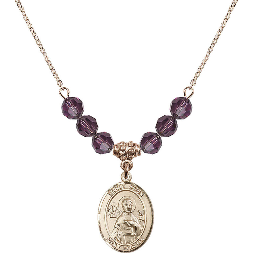 14kt Gold Filled Saint John the Apostle Birthstone Necklace with Amethyst Beads - 8056