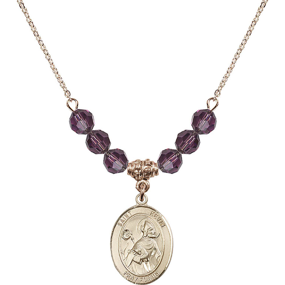 14kt Gold Filled Saint Kevin Birthstone Necklace with Amethyst Beads - 8062