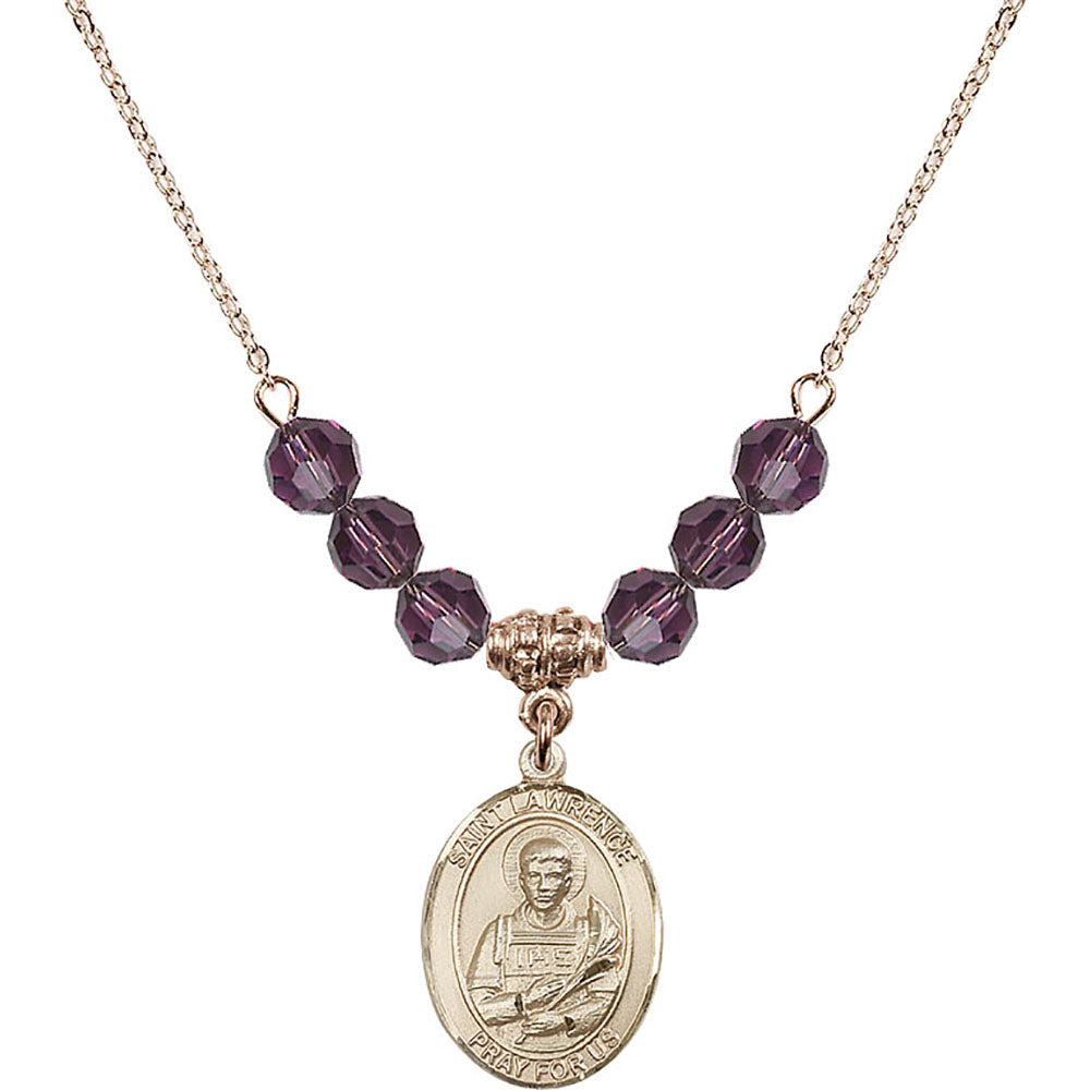 14kt Gold Filled Saint Lawrence Birthstone Necklace with Amethyst Beads - 8063