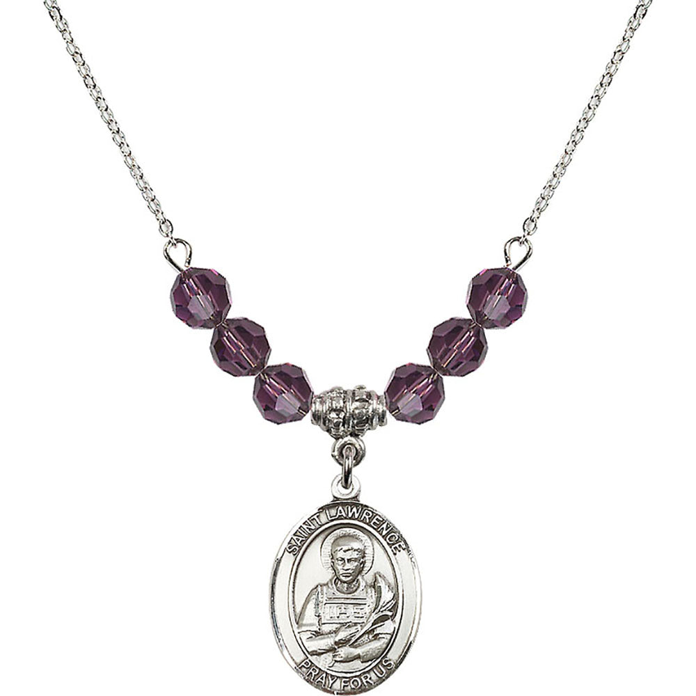 Sterling Silver Saint Lawrence Birthstone Necklace with Amethyst Beads - 8063