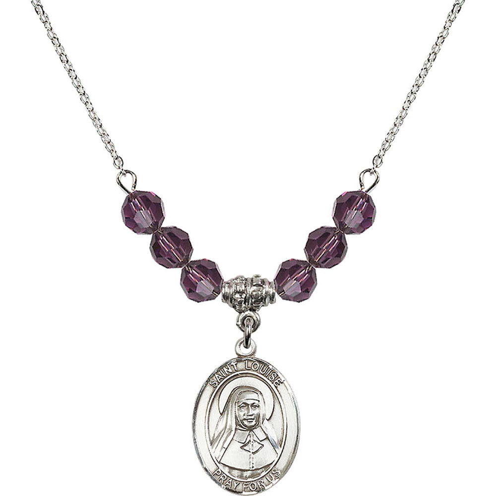 Sterling Silver Saint Louise de Marillac Birthstone Necklace with Amethyst Beads - 8064