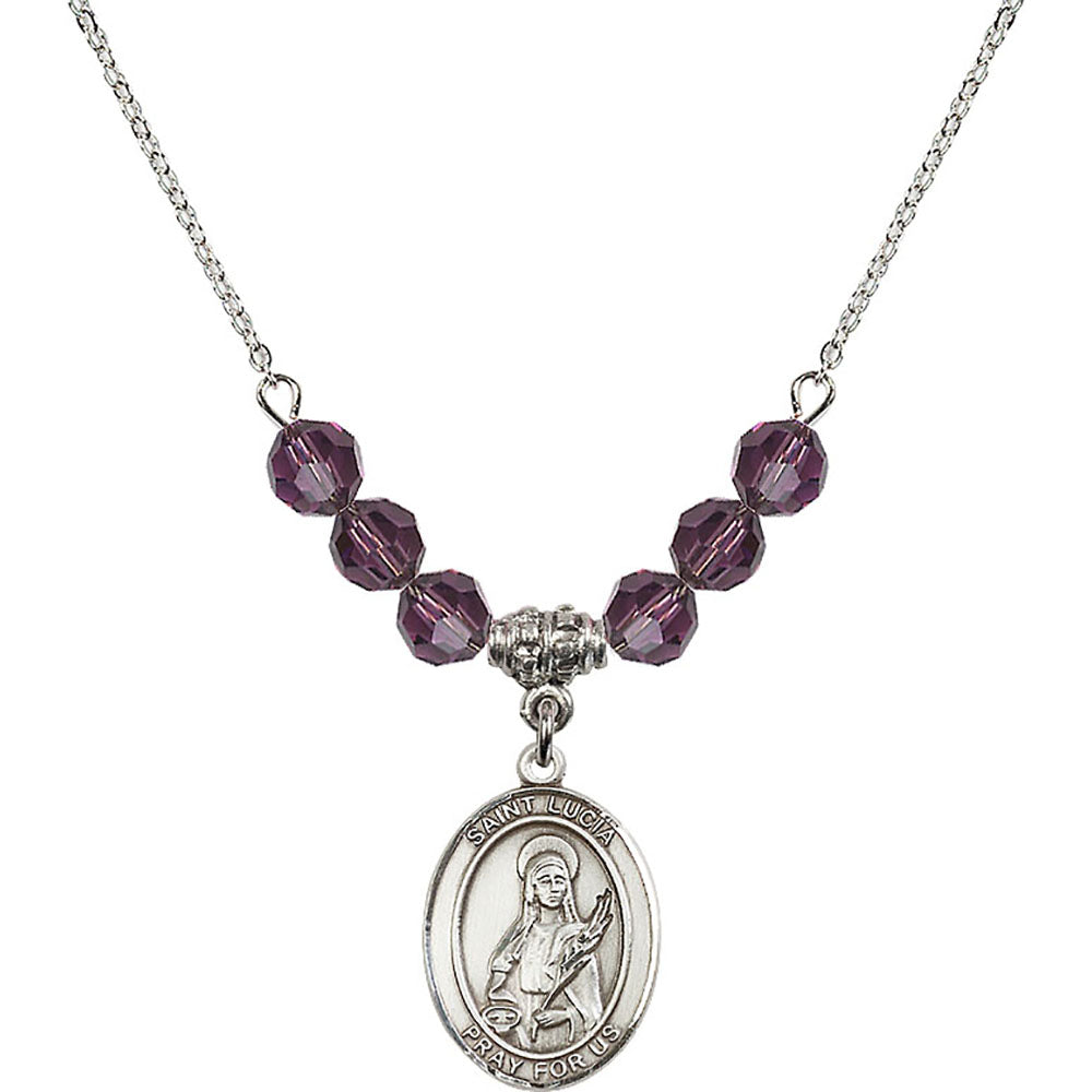 Sterling Silver Saint Lucia of Syracuse Birthstone Necklace with Amethyst Beads - 8065