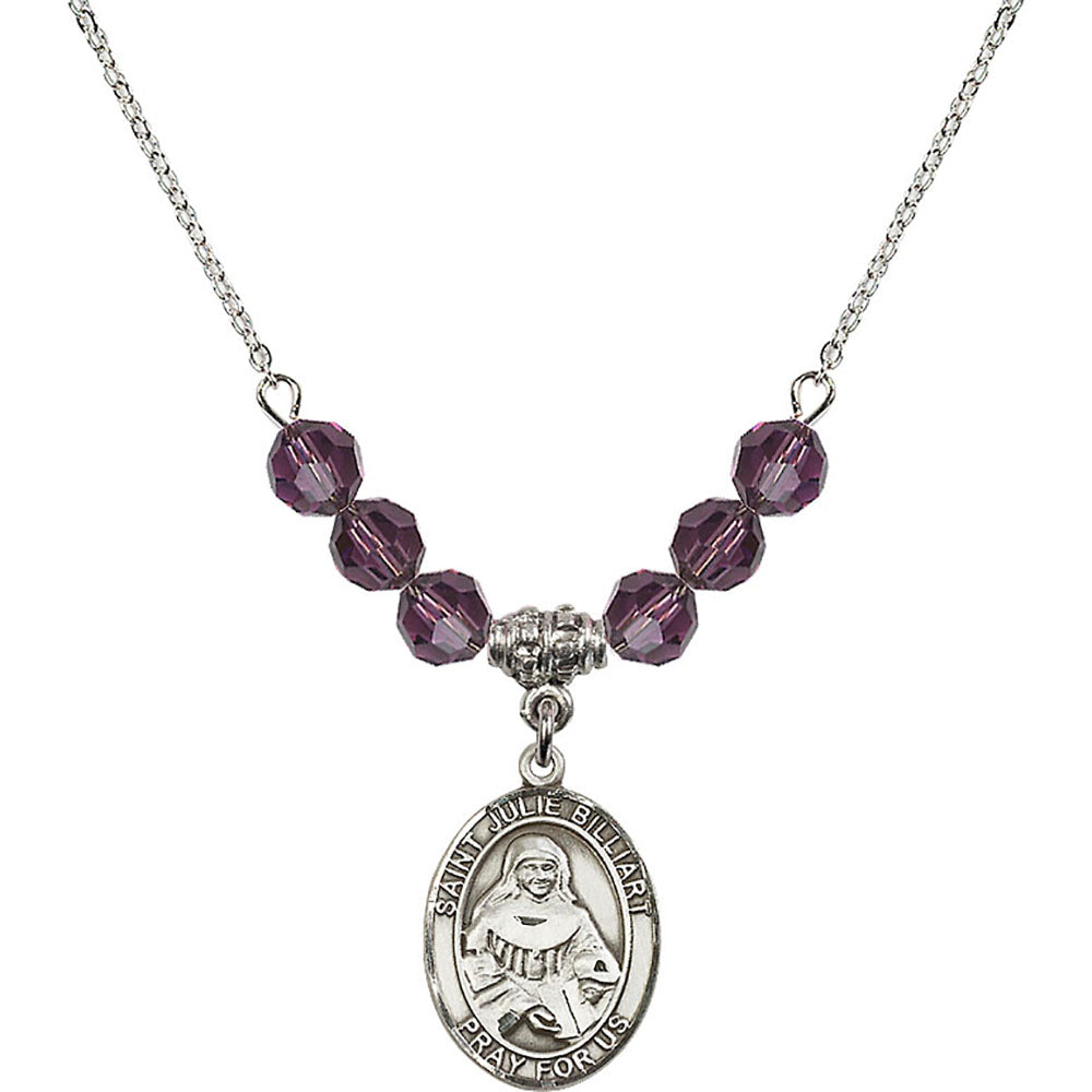 Sterling Silver Saint Julie Billiart Birthstone Necklace with Amethyst Beads - 8117
