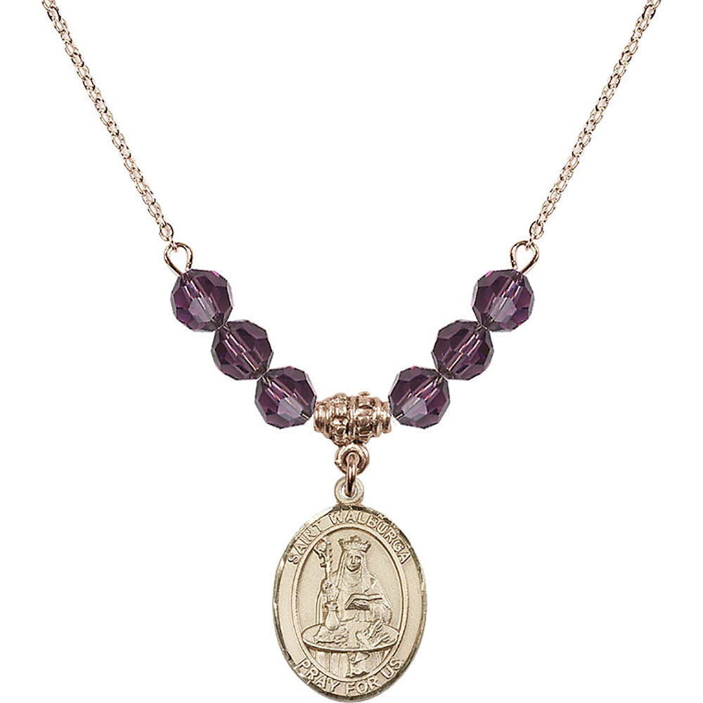 14kt Gold Filled Saint Walburga Birthstone Necklace with Amethyst Beads - 8126