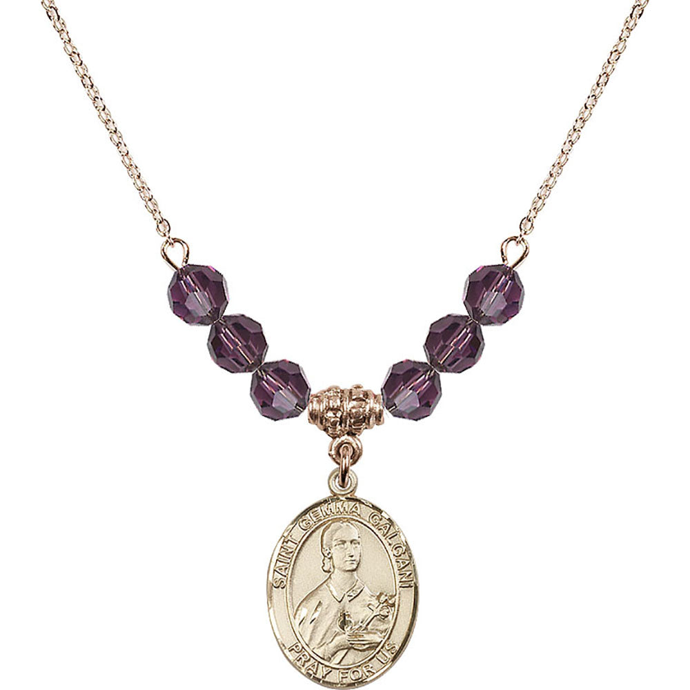 14kt Gold Filled Saint Gemma Galgani Birthstone Necklace with Amethyst Beads - 8130