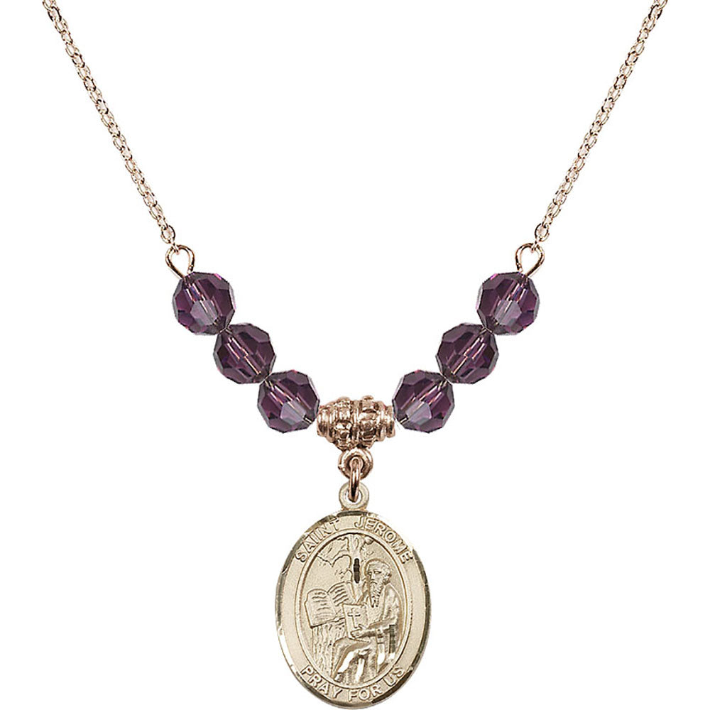 14kt Gold Filled Saint Jerome Birthstone Necklace with Amethyst Beads - 8135