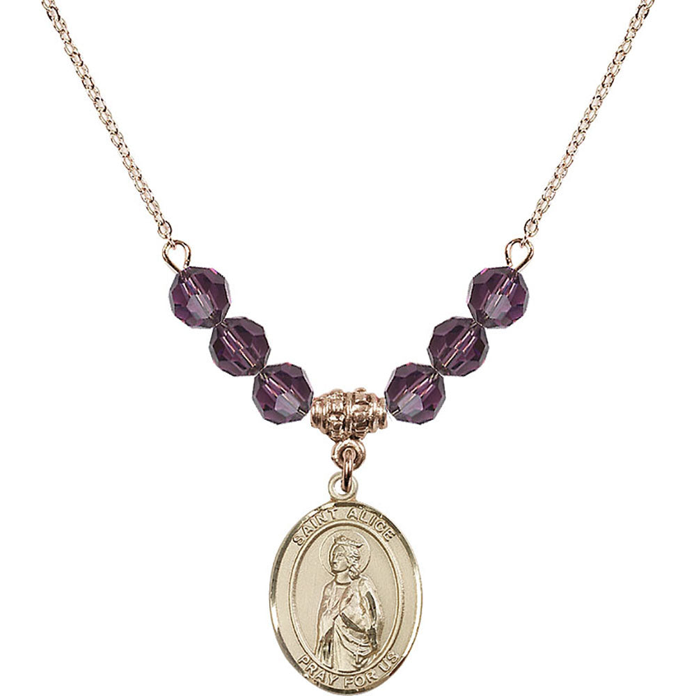 14kt Gold Filled Saint Alice Birthstone Necklace with Amethyst Beads - 8248