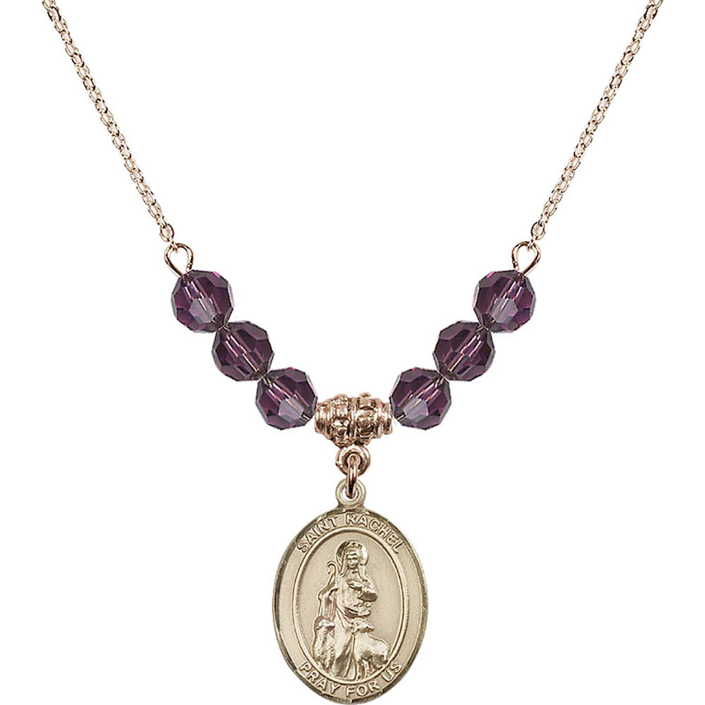14kt Gold Filled Saint Rachel Birthstone Necklace with Amethyst Beads - 8251