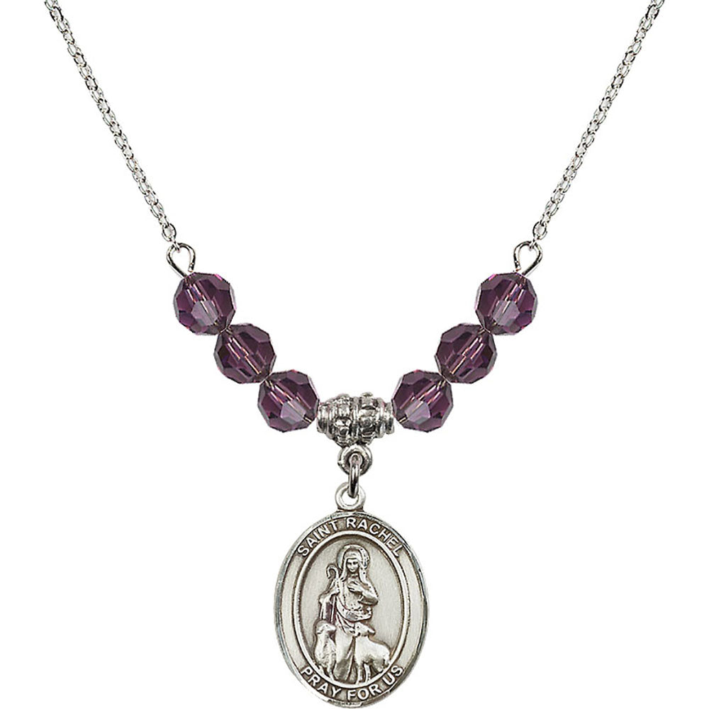 Sterling Silver Saint Rachel Birthstone Necklace with Amethyst Beads - 8251