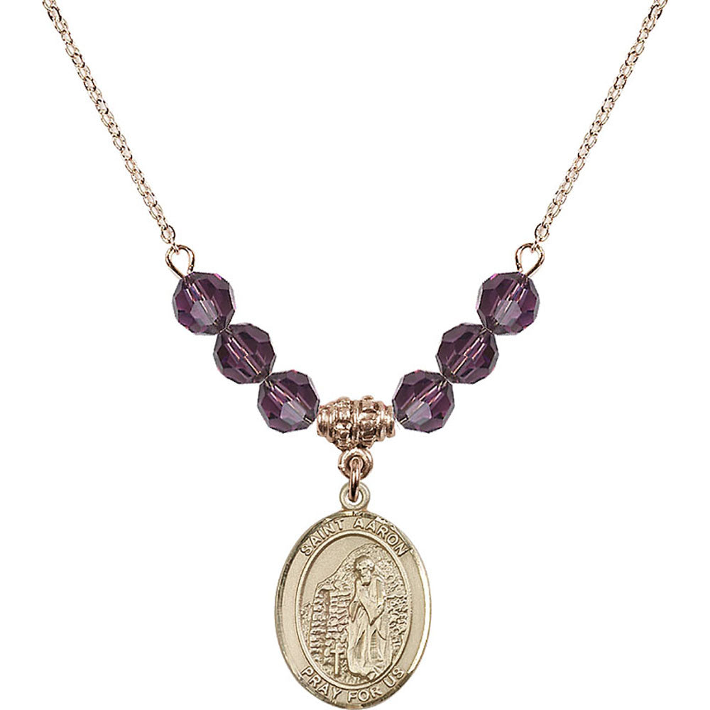14kt Gold Filled Saint Aaron Birthstone Necklace with Amethyst Beads - 8254