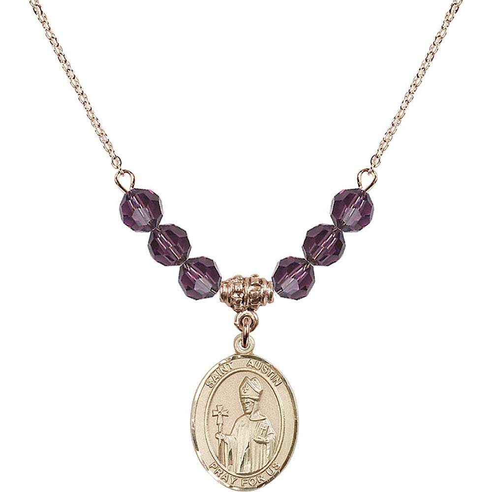 14kt Gold Filled Saint Austin Birthstone Necklace with Amethyst Beads - 8256