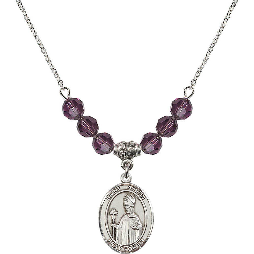 Sterling Silver Saint Austin Birthstone Necklace with Amethyst Beads - 8256