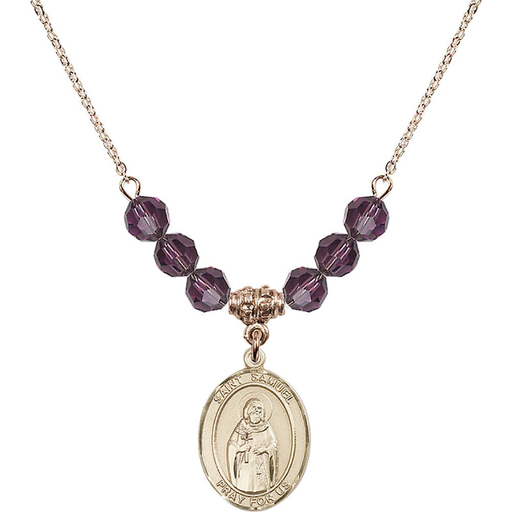 14kt Gold Filled Saint Samuel Birthstone Necklace with Amethyst Beads - 8259
