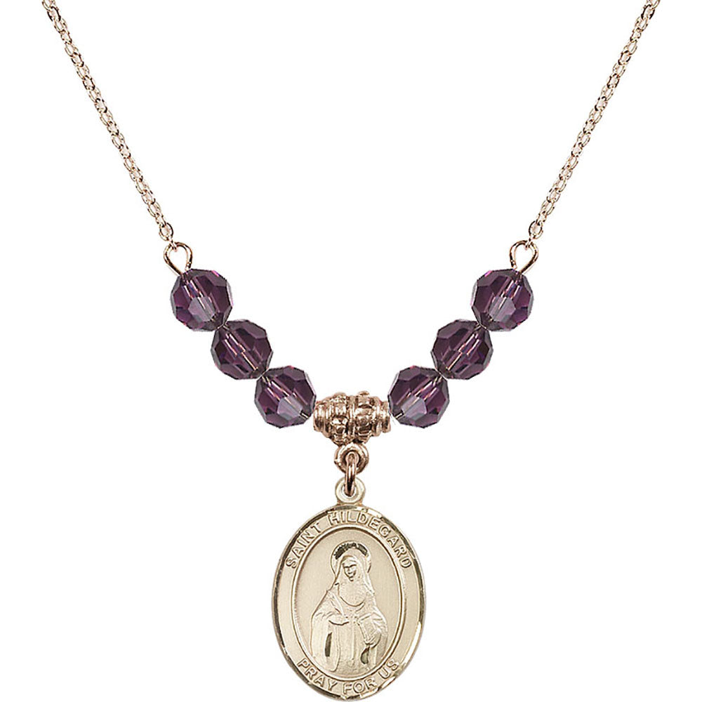 14kt Gold Filled Saint Hildegard von Bingen Birthstone Necklace with Amethyst Beads - 8260