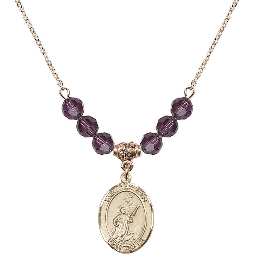 14kt Gold Filled Saint Tarcisius Birthstone Necklace with Amethyst Beads - 8261