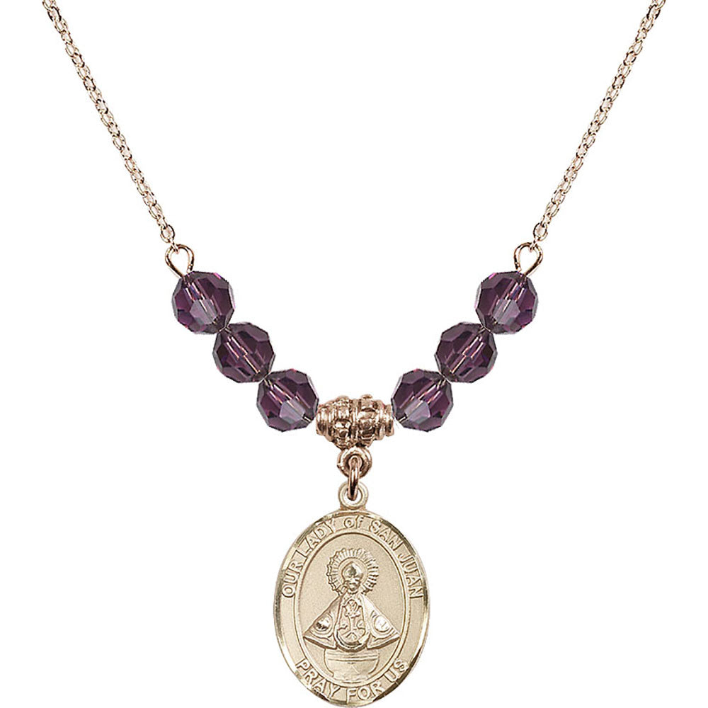 14kt Gold Filled Our Lady of San Juan Birthstone Necklace with Amethyst Beads - 8263