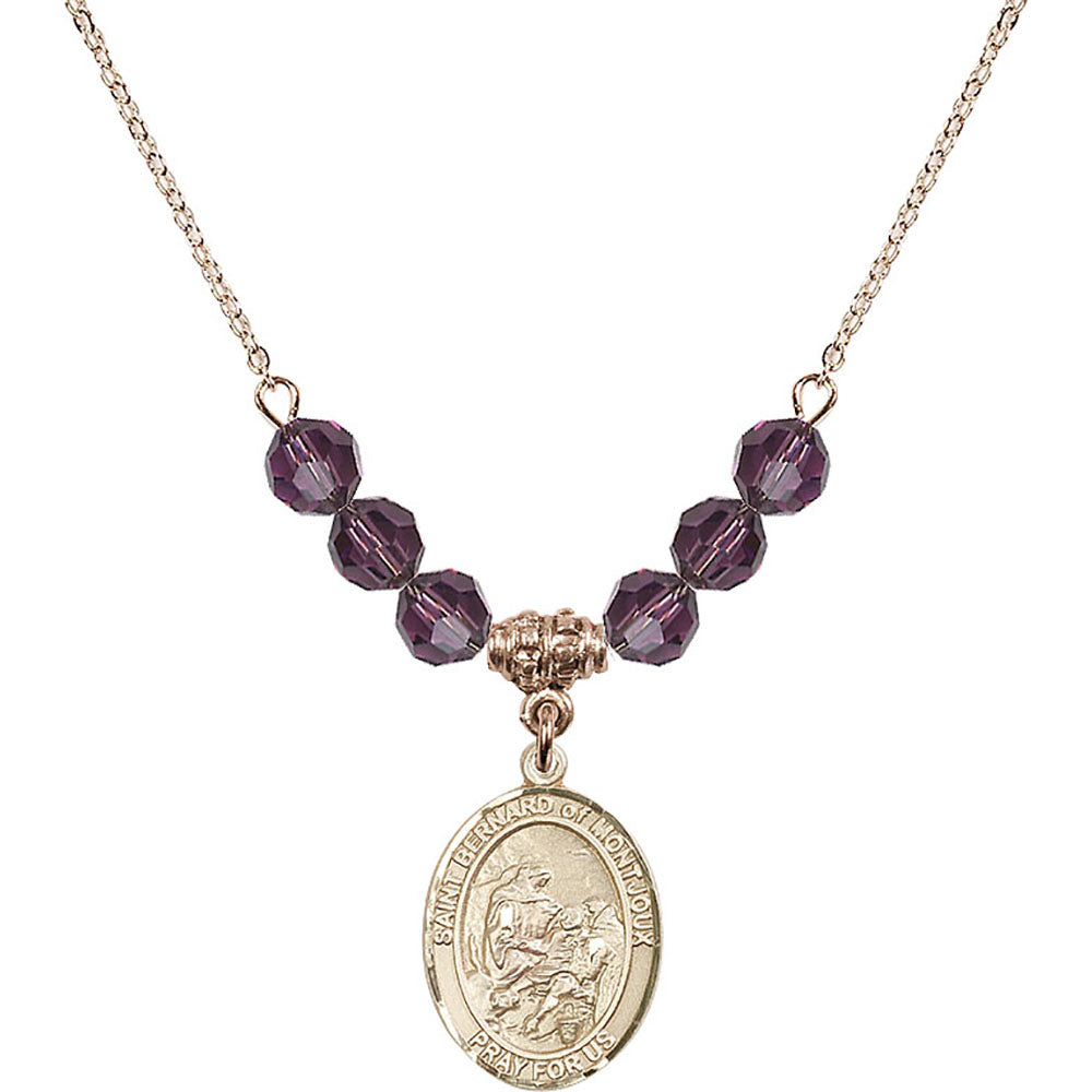 14kt Gold Filled Saint Bernard of Montjoux Birthstone Necklace with Amethyst Beads - 8264