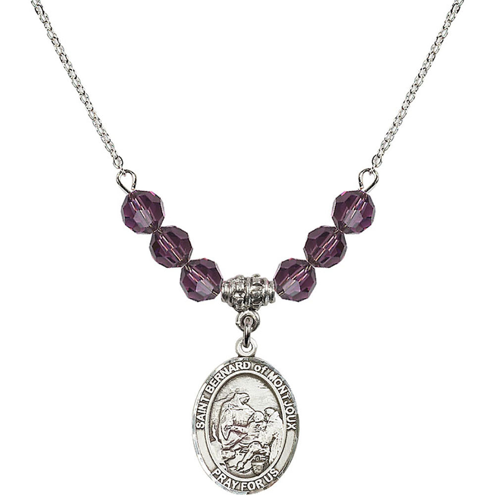 Sterling Silver Saint Bernard of Montjoux Birthstone Necklace with Amethyst Beads - 8264
