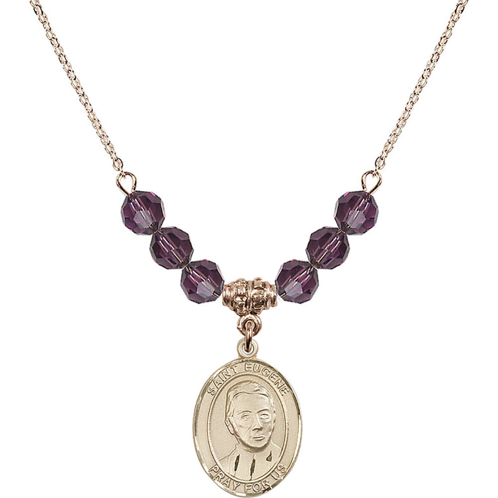 14kt Gold Filled Saint Eugene de Mazenod Birthstone Necklace with Amethyst Beads - 8266