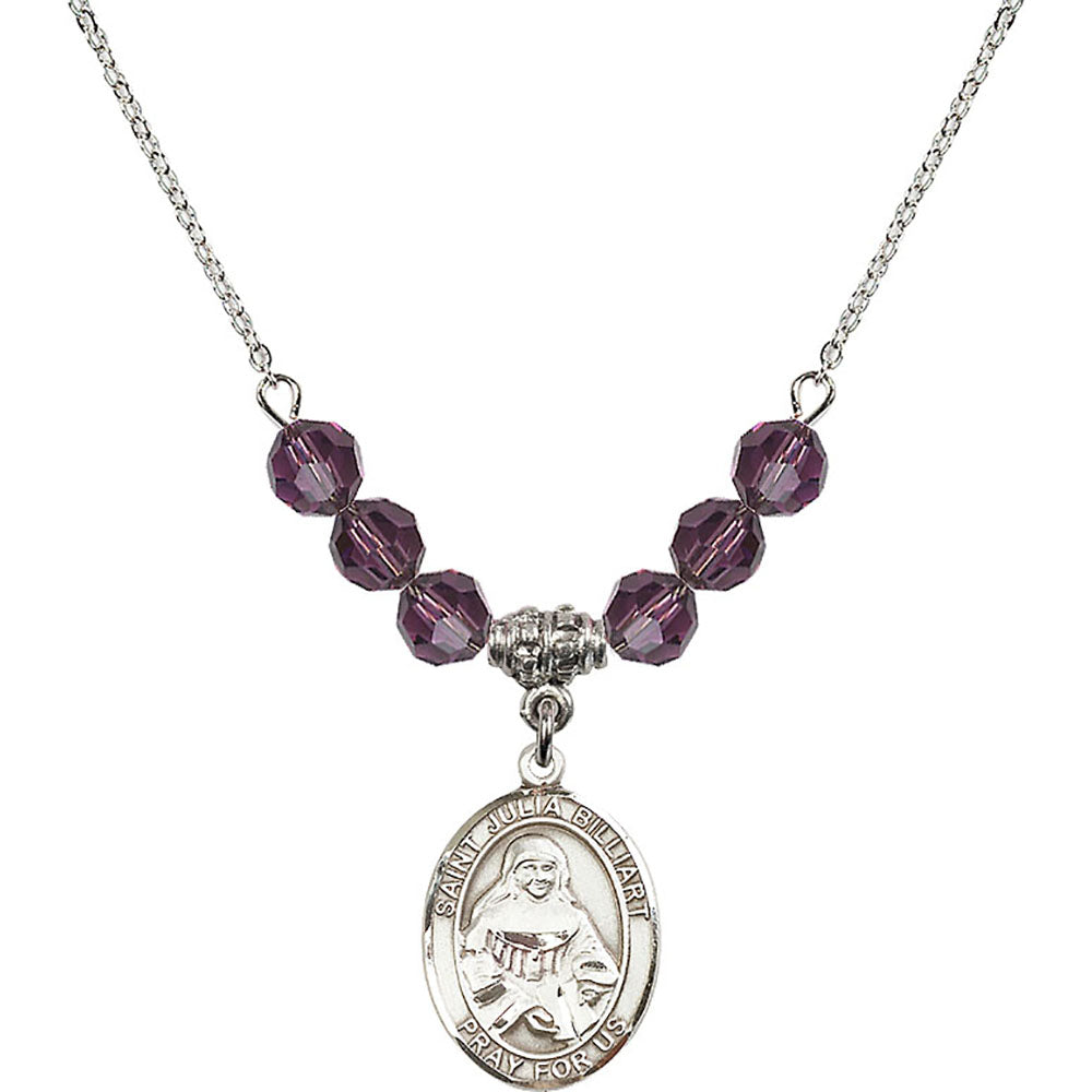 Sterling Silver Saint Julia Billiart Birthstone Necklace with Amethyst Beads - 8267