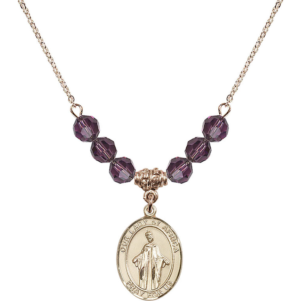 14kt Gold Filled Our Lady of Africa Birthstone Necklace with Amethyst Beads - 8269