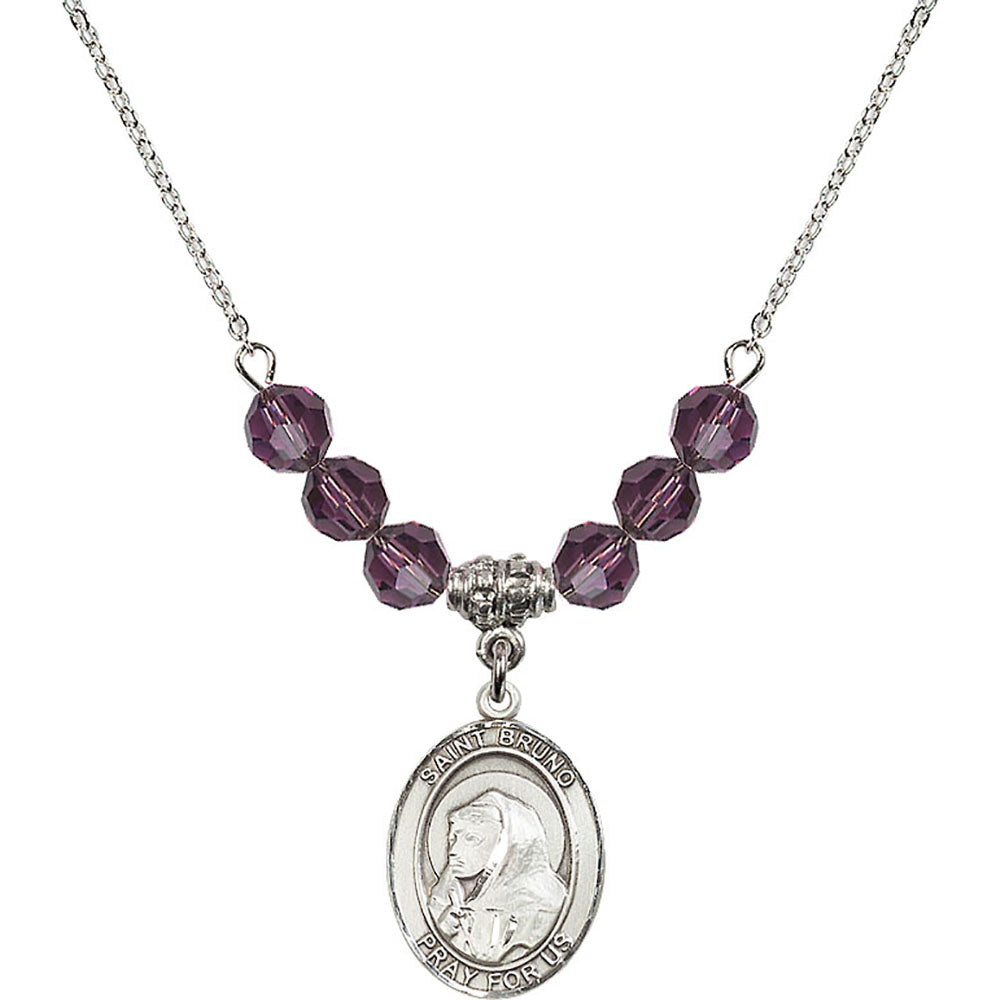 Sterling Silver Saint Bruno Birthstone Necklace with Amethyst Beads - 8270