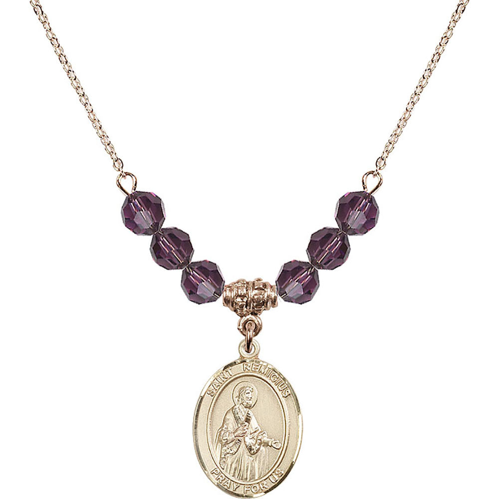14kt Gold Filled Saint Remigius of Reims Birthstone Necklace with Amethyst Beads - 8274