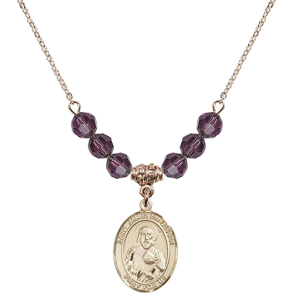 14kt Gold Filled Saint James the Lesser Birthstone Necklace with Amethyst Beads - 8277