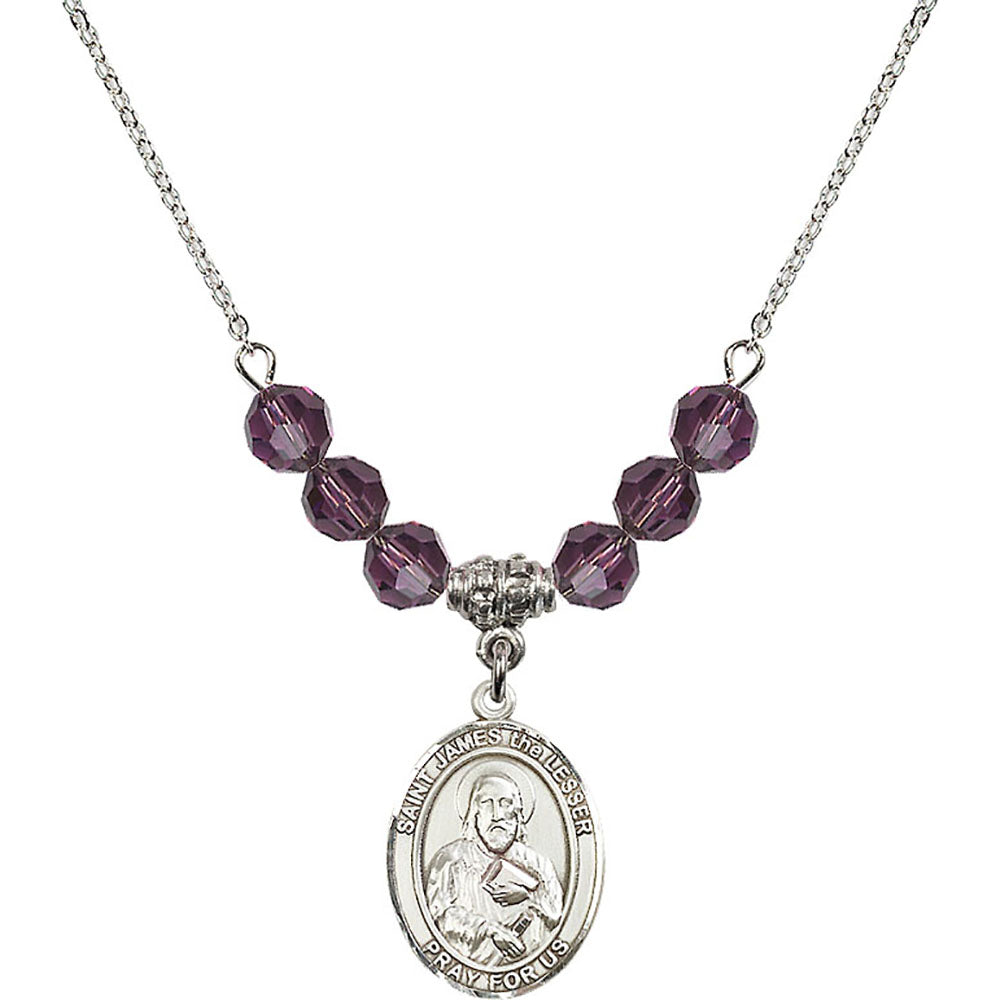 Sterling Silver Saint James the Lesser Birthstone Necklace with Amethyst Beads - 8277