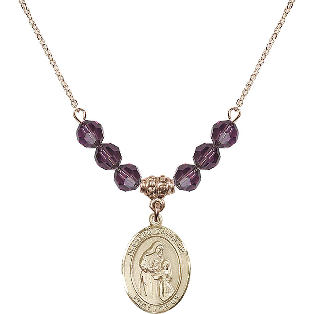 14kt Gold Filled Blessed Caroline Gerhardinger Birthstone Necklace with Amethyst Beads - 8281
