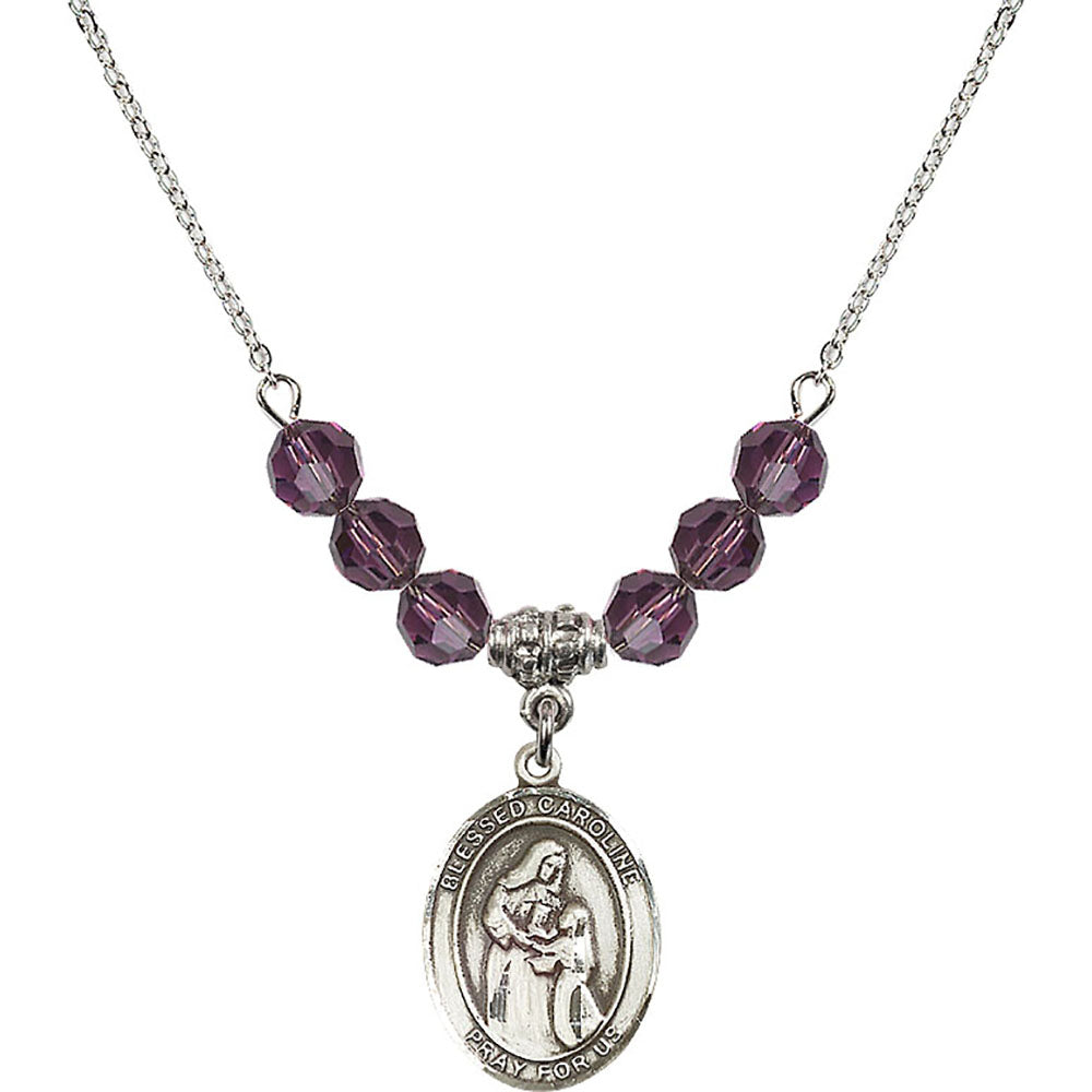 Sterling Silver Blessed Caroline Gerhardinger Birthstone Necklace with Amethyst Beads - 8281