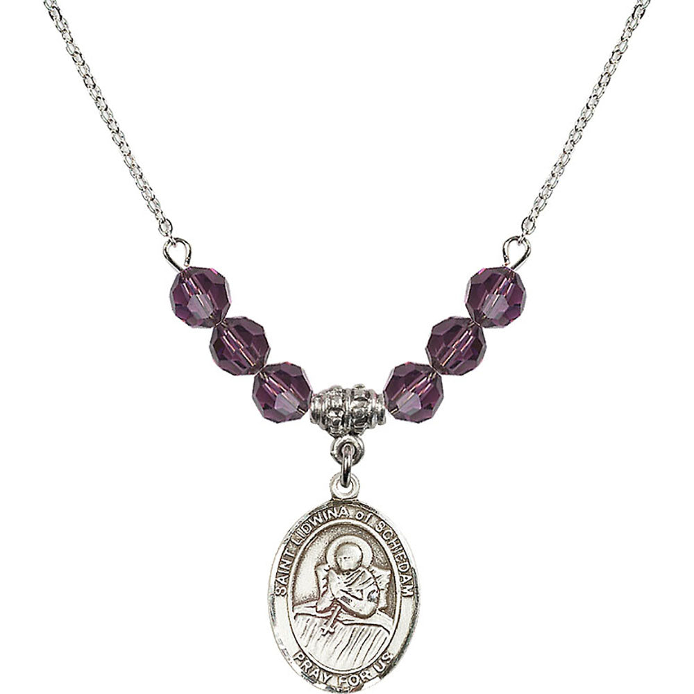 Sterling Silver Saint Lidwina of Schiedam Birthstone Necklace with Ame ...