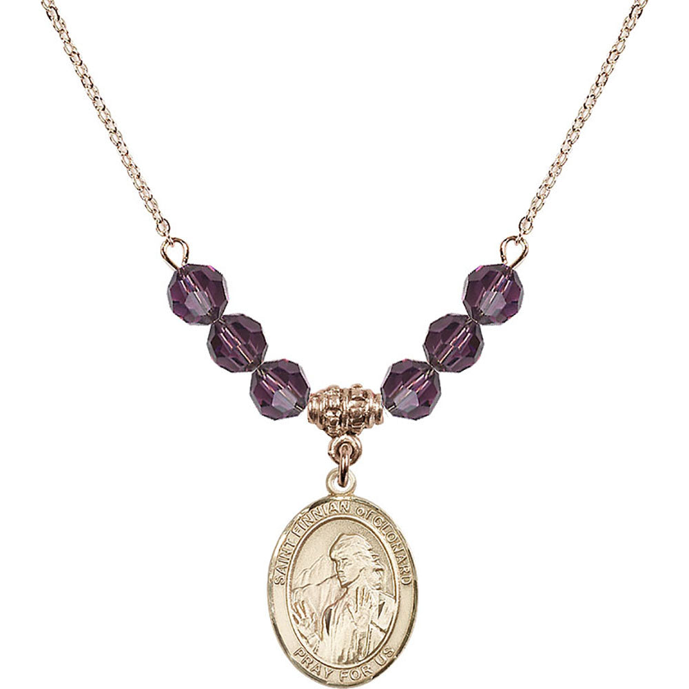 14kt Gold Filled Saint Finnian of Clonard Birthstone Necklace with Amethyst Beads - 8308