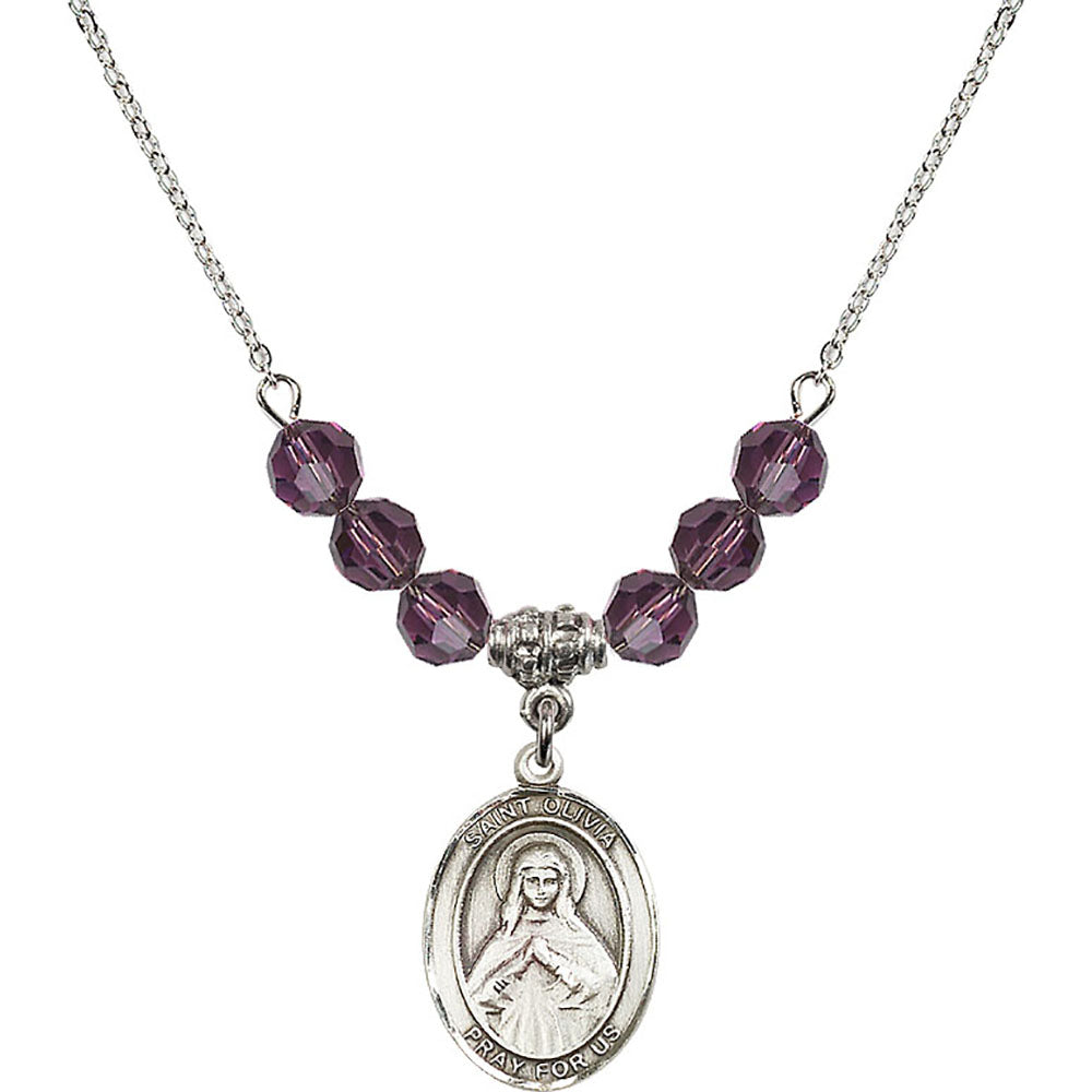 Sterling Silver Saint Olivia Birthstone Necklace with Amethyst Beads - 8312