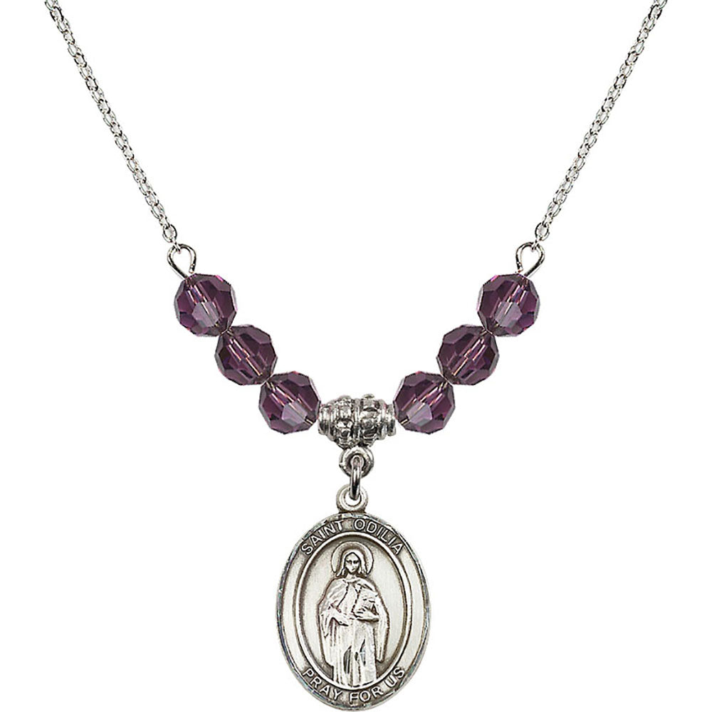 Sterling Silver Saint Odilia Birthstone Necklace with Amethyst Beads - 8319