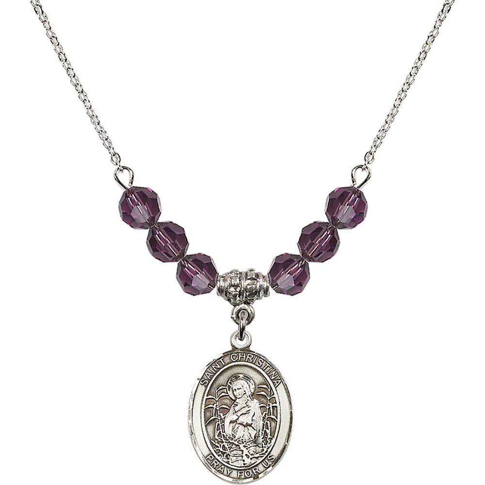 Sterling Silver Saint Christina the Astonishing Birthstone Necklace with Amethyst Beads - 8320