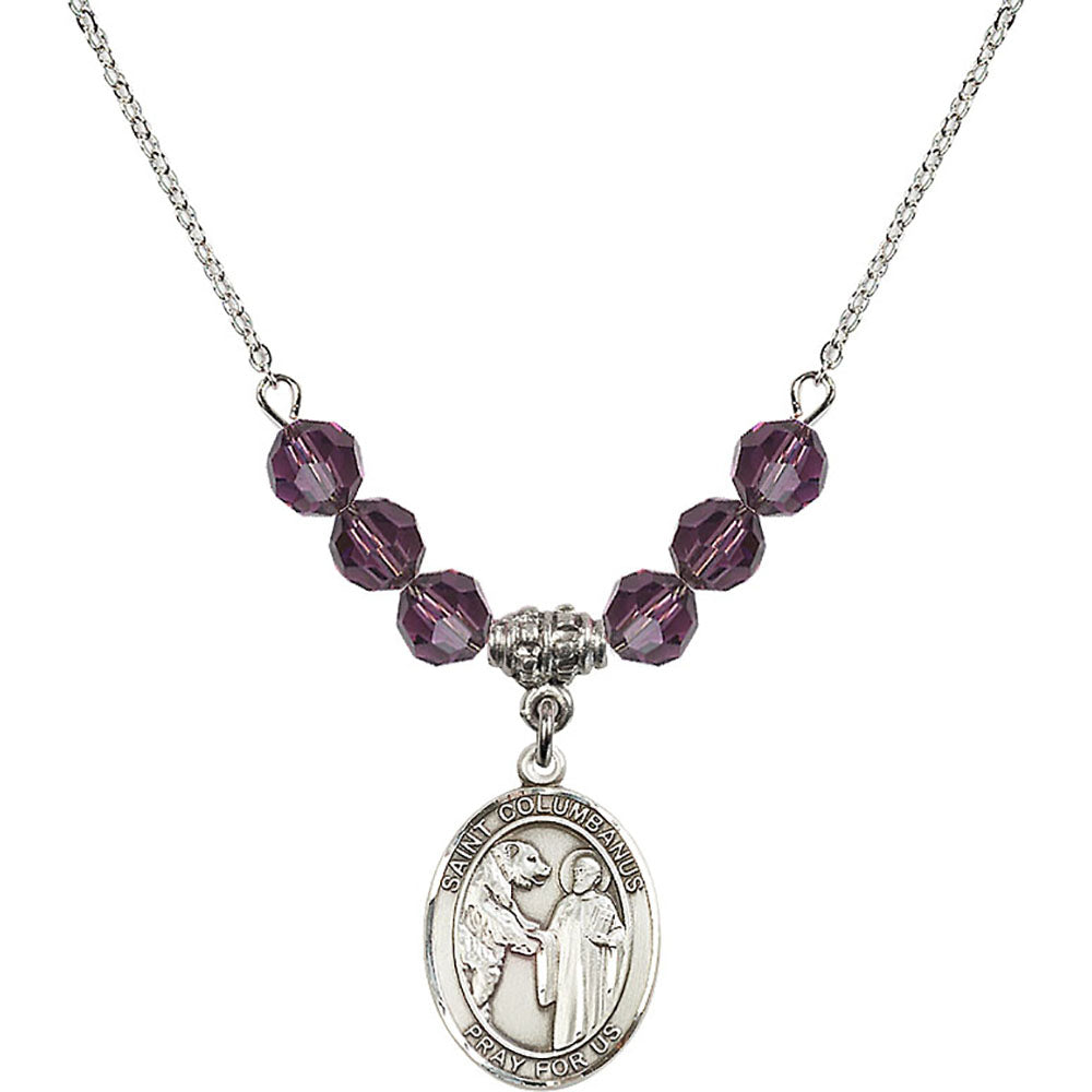 Sterling Silver Saint Columbanus Birthstone Necklace with Amethyst Beads - 8321