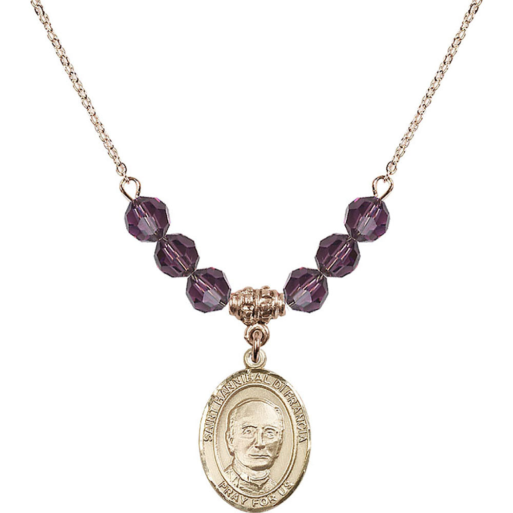 14kt Gold Filled Saint Hannibal Birthstone Necklace with Amethyst Beads - 8327